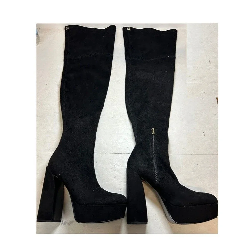 GUESS Womens 6 M Black Cristy High Heel Over The Knee Platform Boots DISPLAY QW5